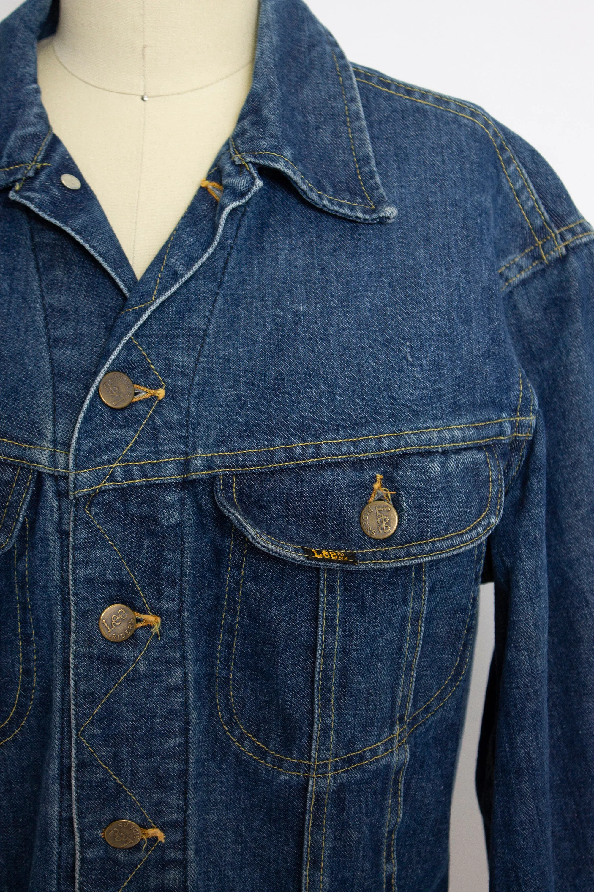 Vintage 1970s Denim Jacket Lee Rider Blue Cotton 70s Small Medium