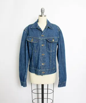 Vintage 1970s Denim Jacket Lee Rider Blue Cotton 70s Small Medium