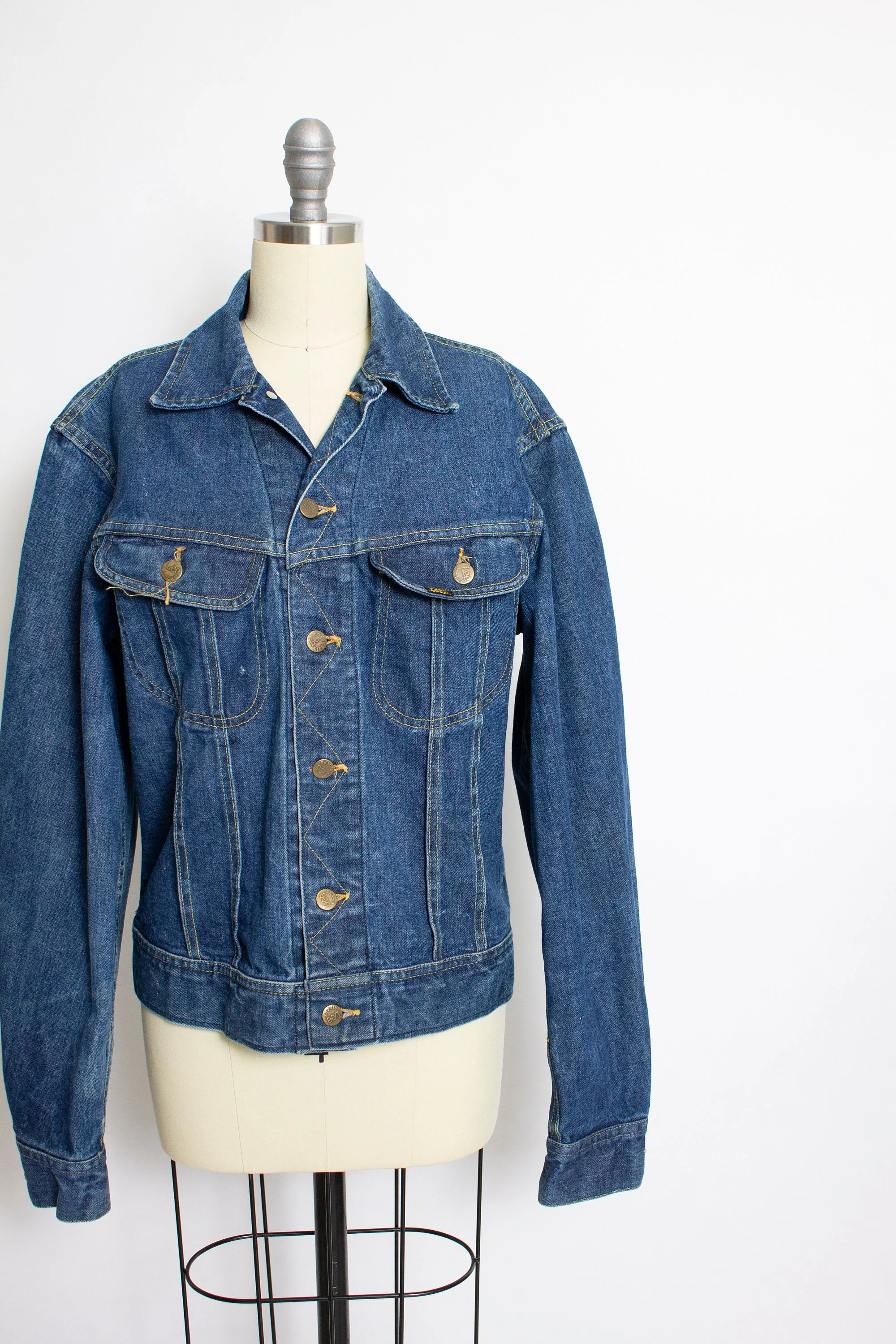 Vintage 1970s Denim Jacket Lee Rider Blue Cotton 70s Small Medium