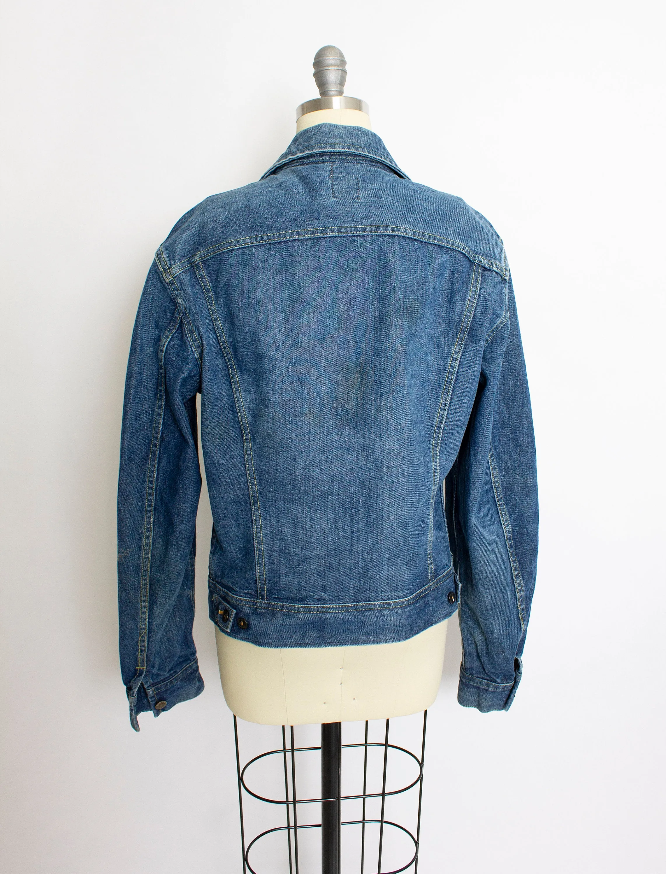 Vintage 1970s Denim Jacket Lee Rider Blue Cotton 70s Small Medium