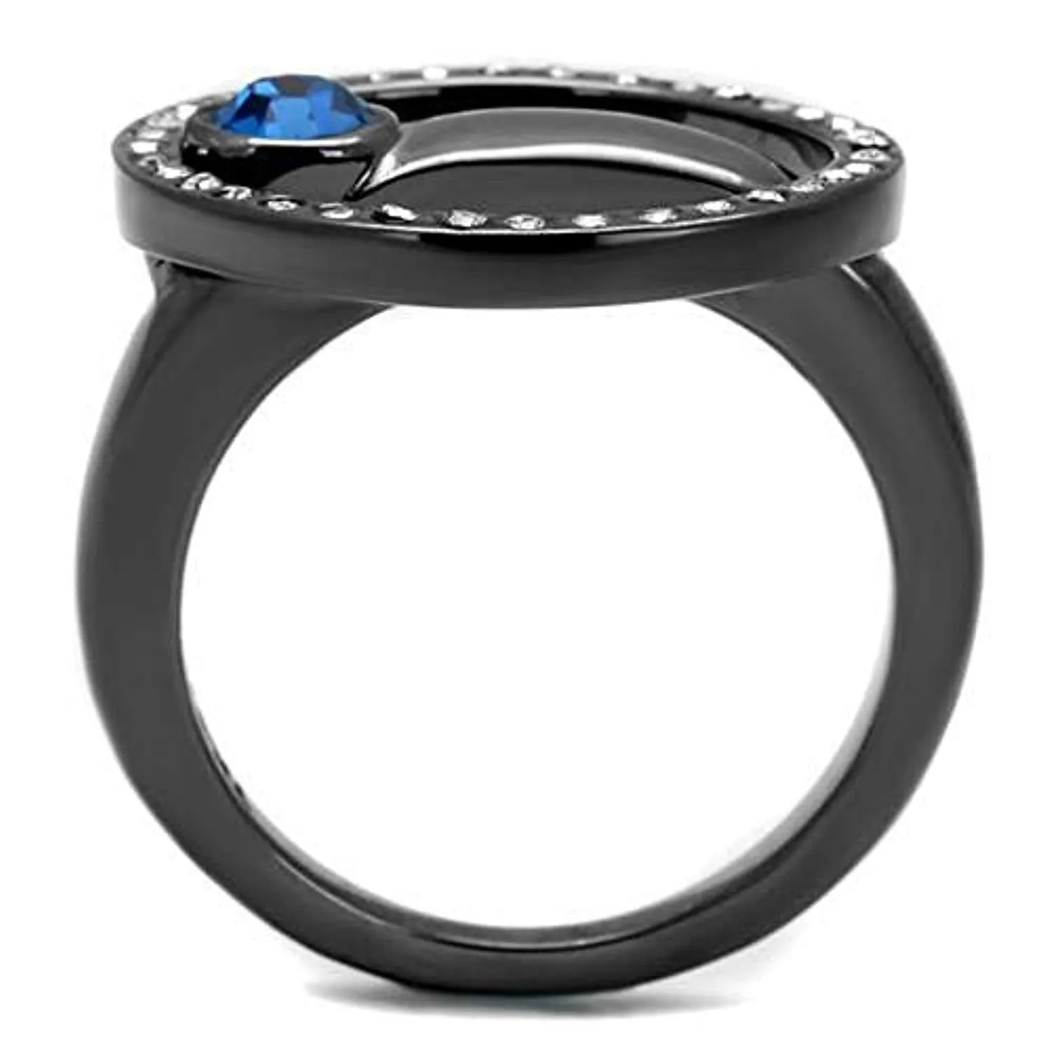 WildKlass Stainless Steel Ring IP Light Black (IP Gun) Women Top Grade Crystal Capri Blue