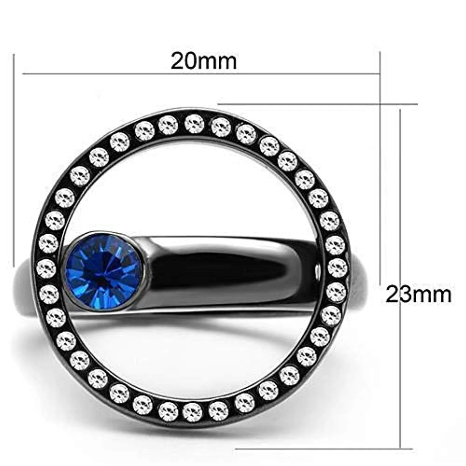 WildKlass Stainless Steel Ring IP Light Black (IP Gun) Women Top Grade Crystal Capri Blue