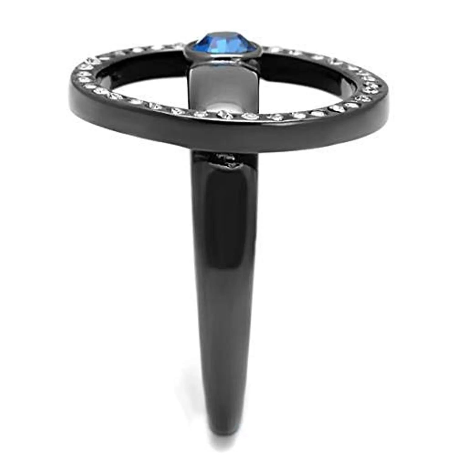 WildKlass Stainless Steel Ring IP Light Black (IP Gun) Women Top Grade Crystal Capri Blue